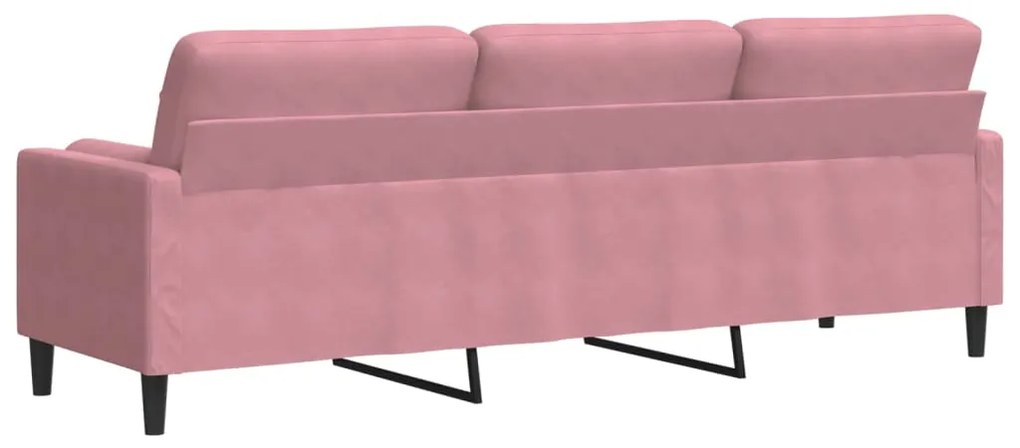 Sofá 3 lugares c/ almofadas decorativas 210 cm veludo rosa
