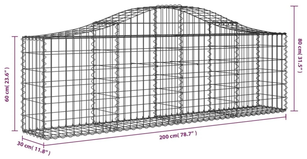 Cestos gabião arqueados 7 pcs 200x30x60/80 cm ferro galvanizado