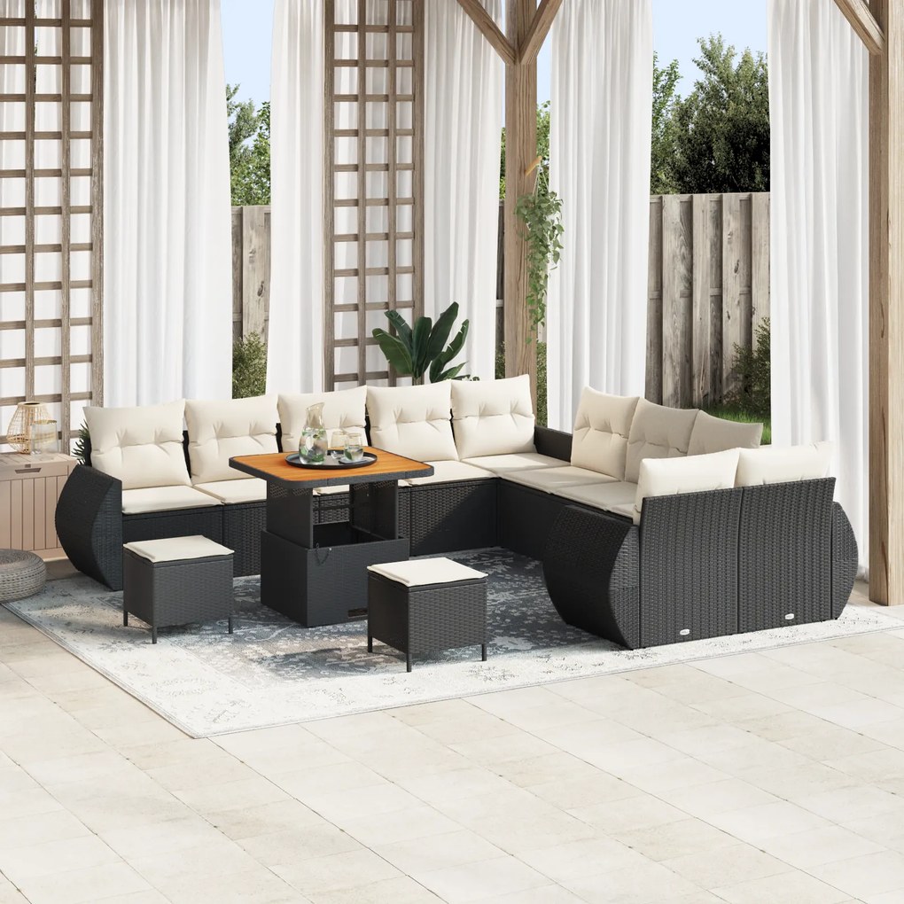 Conjunto de Sofás de Jardim vidaXL 13 Peças com Almofadas em Rattan Pr