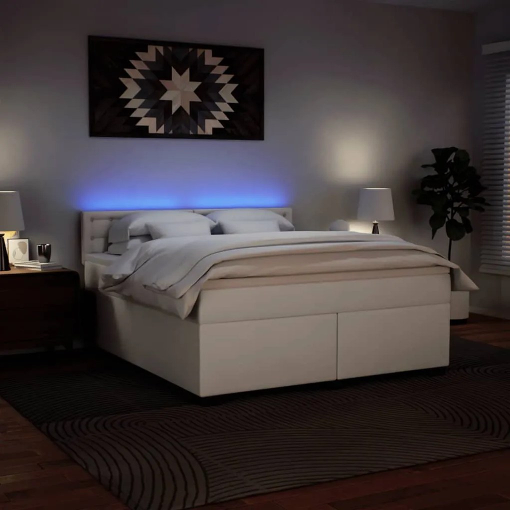 Cama com Molas/Colchão e Luzes Led - 180x200 cm - Couro Artificial Bra
