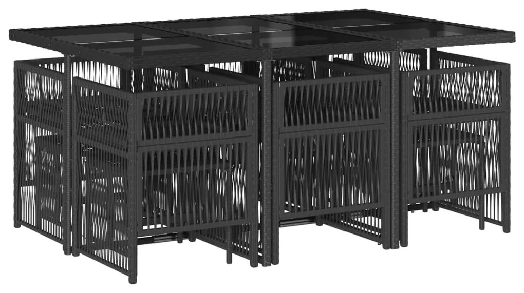 11 pcs conjunto de jantar p/ jardim c/ almofadões vime PE preto