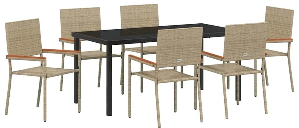 Conjunto de Jantar de Jardim de 7 Peças Bege em Rattan Sintético