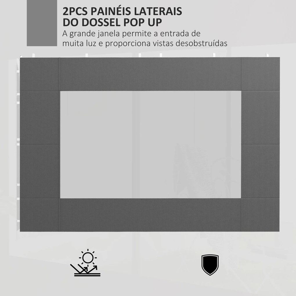 Paredes Laterais para Tenda de 2 Painéis 295x195 cm em Tecido Oxford com Janela para Tendas de 6x3 m 3x3 m Cinza