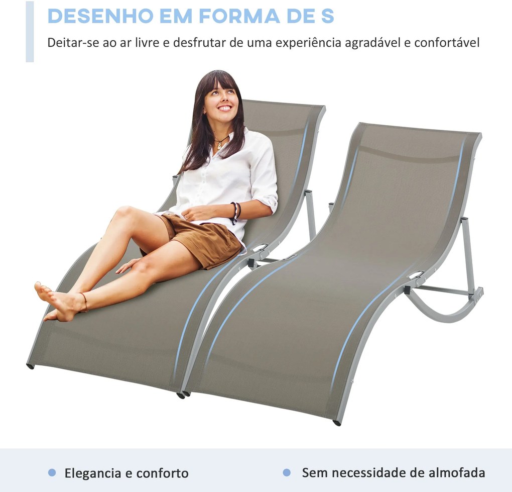 Outsunny Conjunto de 2 Espreguiçadeiras de Jardim em Forma de S com Es