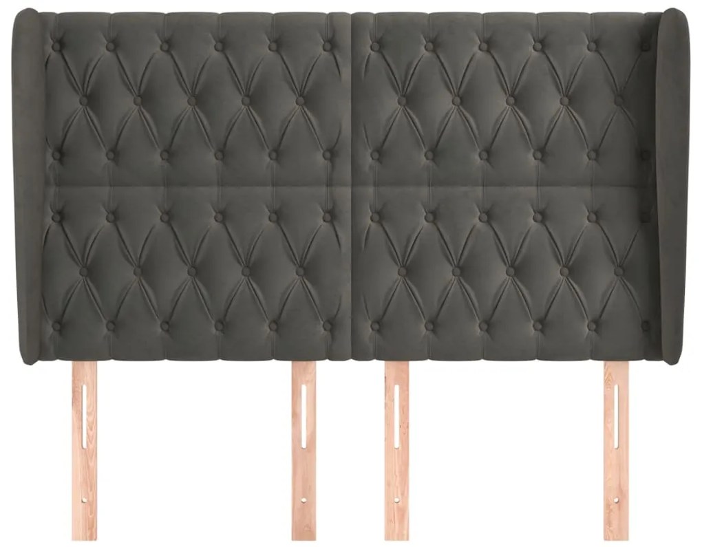 Cabeceira cama c/ abas veludo 147x23x118/128 cm cinzento-escuro