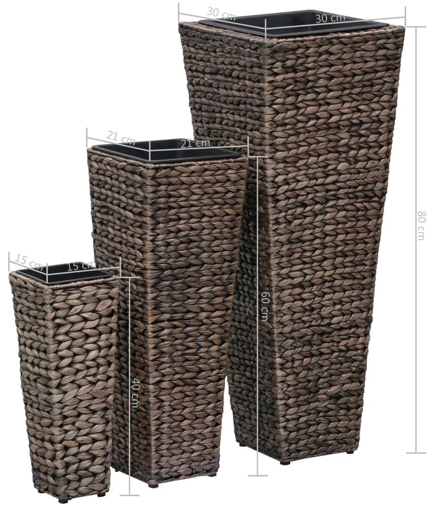 Vasos/floreiras 3 pcs jacinto de água castanho-escuro