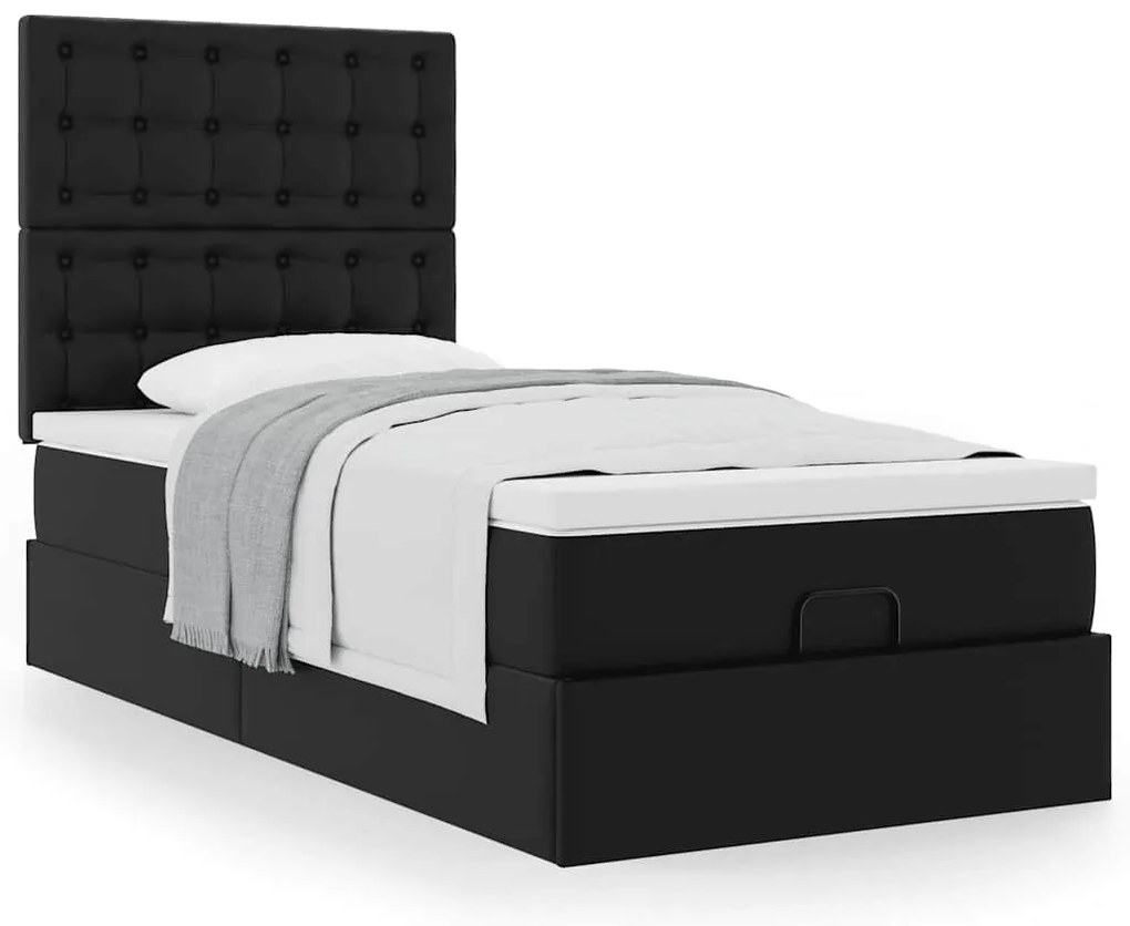 Cama otomana com colchão 90x200 cm couro artificial preto
