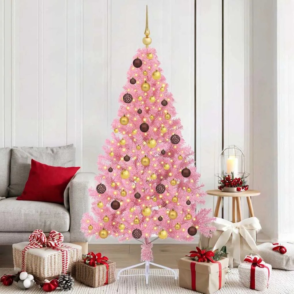 vidaXL Árvore de Natal Artificial Pré-iluminada Rosa 180 cm PVC