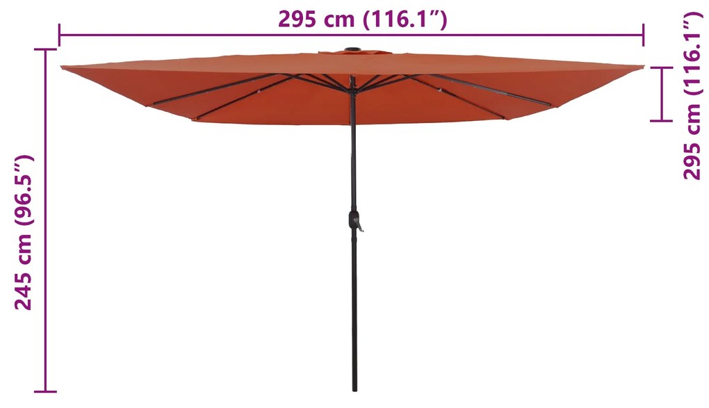 Parasol de Jardim Quadrado vidaXL com Luzes LED 295x245 cm Terracota
