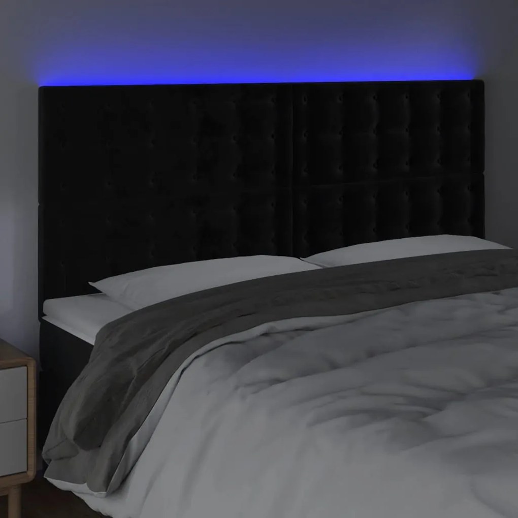 Cabeceira de cama c/ luzes LED veludo 200x5x118/128 cm preto