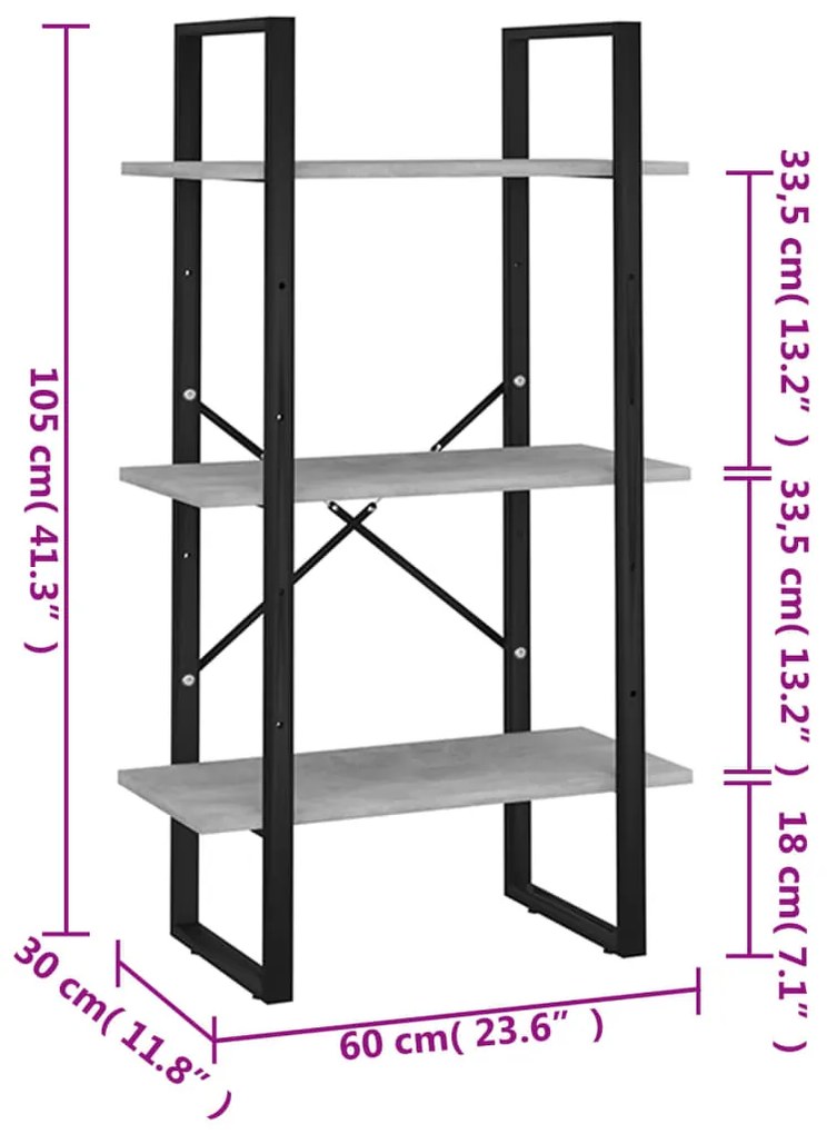 Unidade prateleiras 60x30x105 cm contraplacado cinzento cimento