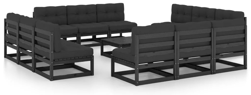 13 pcs conjunto lounge de jardim c/ almofadões pinho maciço