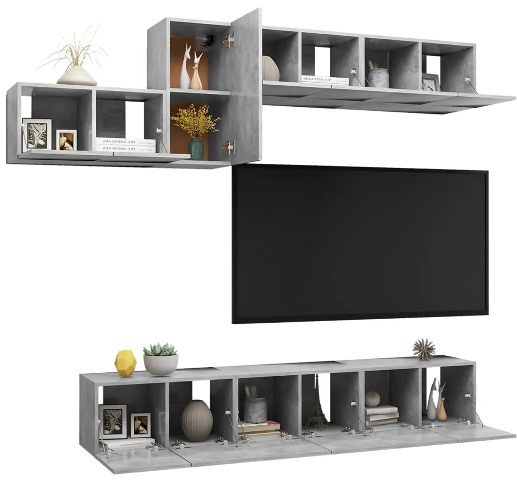 7 pcs conjunto de móveis de TV derivados madeira cinza cimento