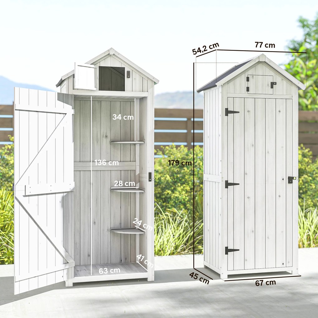 Armário para Ferramentas de Jardim, 77 x 54,2 x 179 cm, 3 Prateleiras e 2 Portas com Trincos, Cinzento-claro