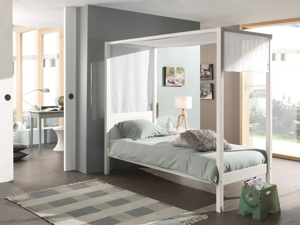 Cama Infantil  (90 x 200 Cm) PINO cama de toldo e tela BRANCA