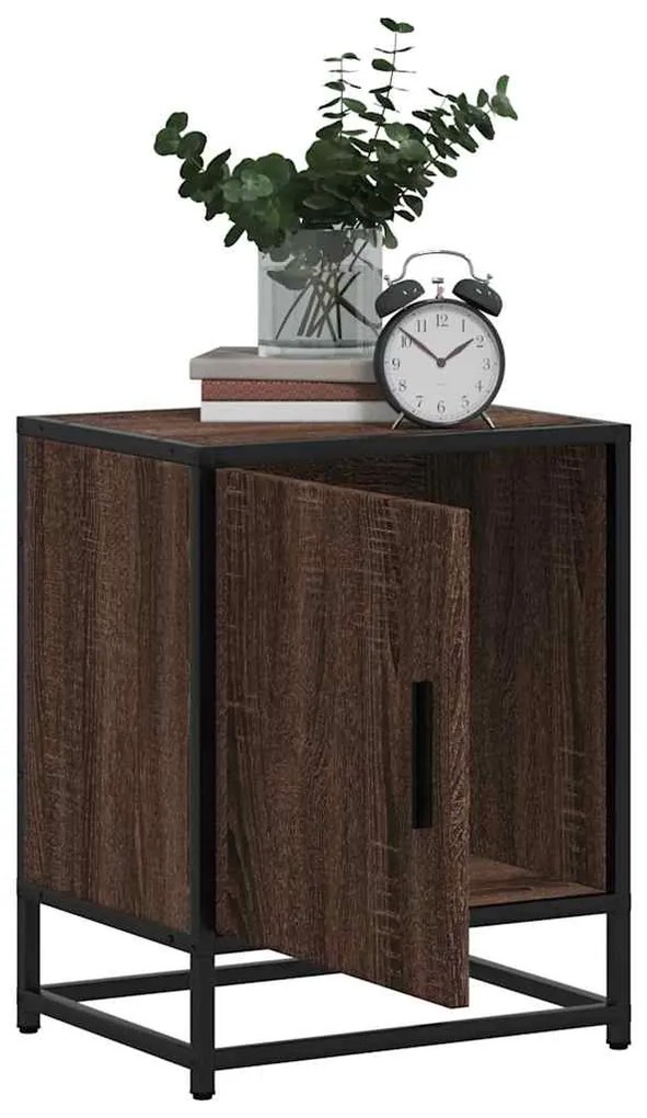 Mesa de cabeceira carvalho castanho 40x31x50 cm madeira e metal