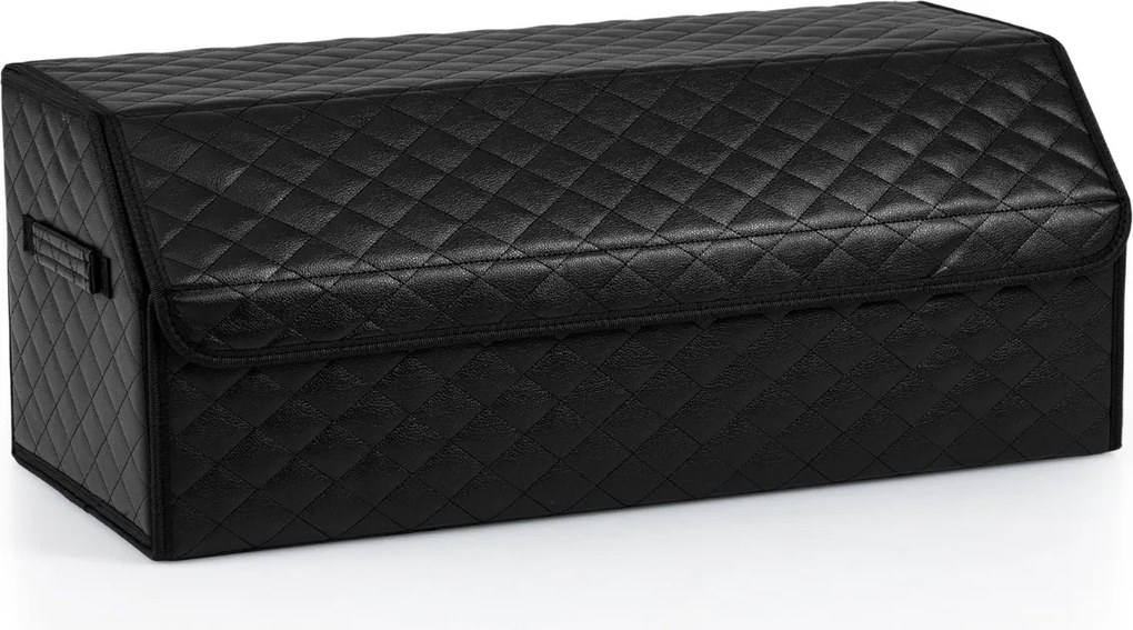 Organizador dobrável para porta-malas Carro 51L com tampa acolchoada em couro 30 x 69 x 27,5 cm e divisória ajustável Grande capacidade Preto