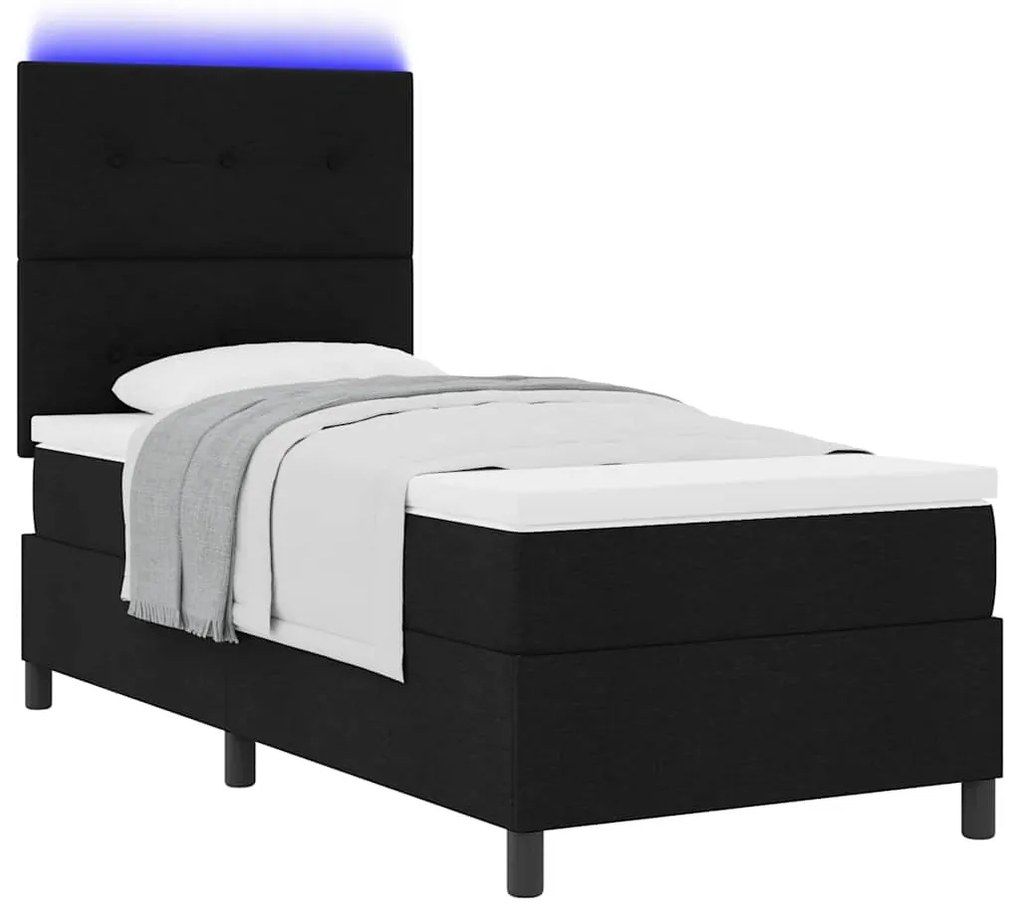 Cama com Estrado e Colchão com LED, Preta, 80 x 200 cm, Tecido.