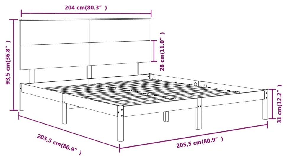 Estrutura de cama 200x200 cm pinho maciço preto