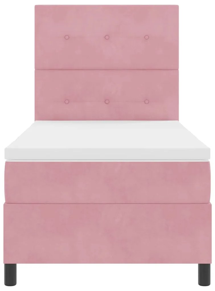 Cama Box com Colchão e LED Rosa 90x190 cm Veludo