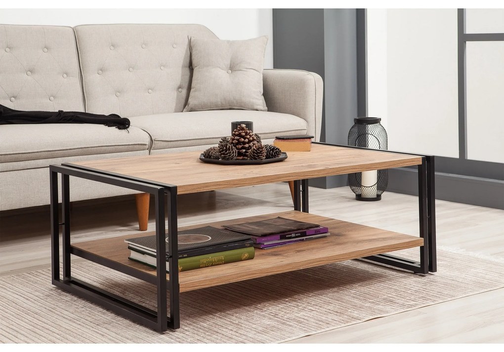 Mesa de Centro Cosmo – Pinho Atlântico Preto – 110x40x70 cm