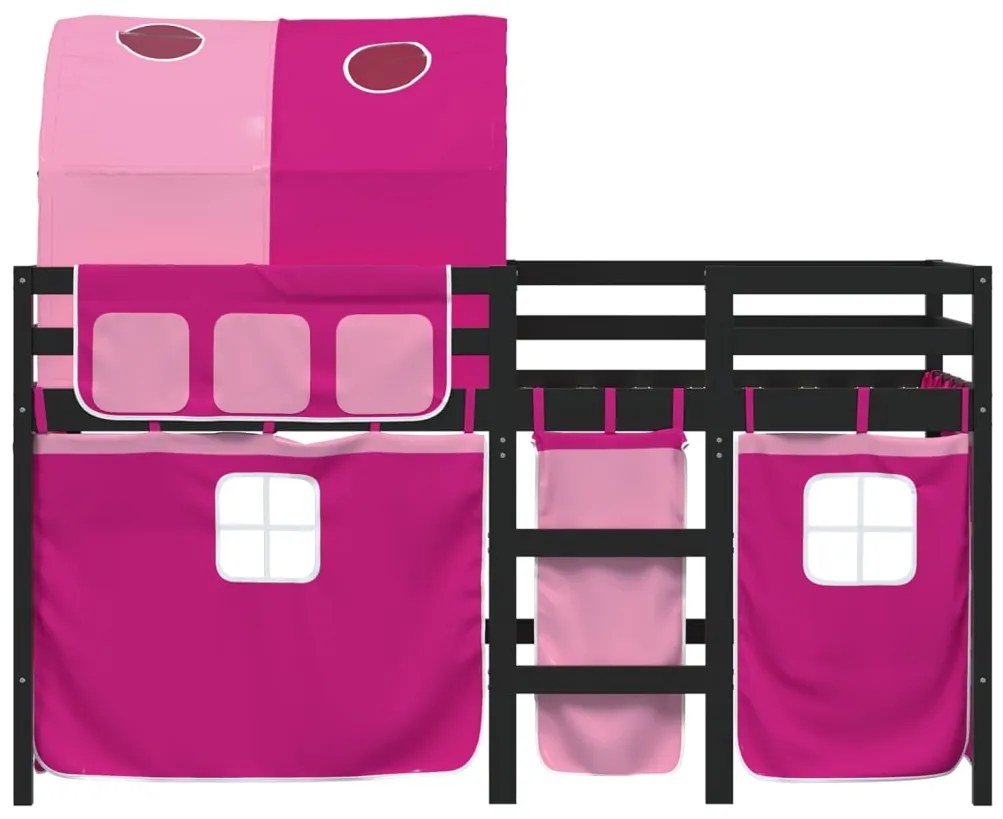 Cama alta para criança com túnel 80x200 cm pinho maciço rosa