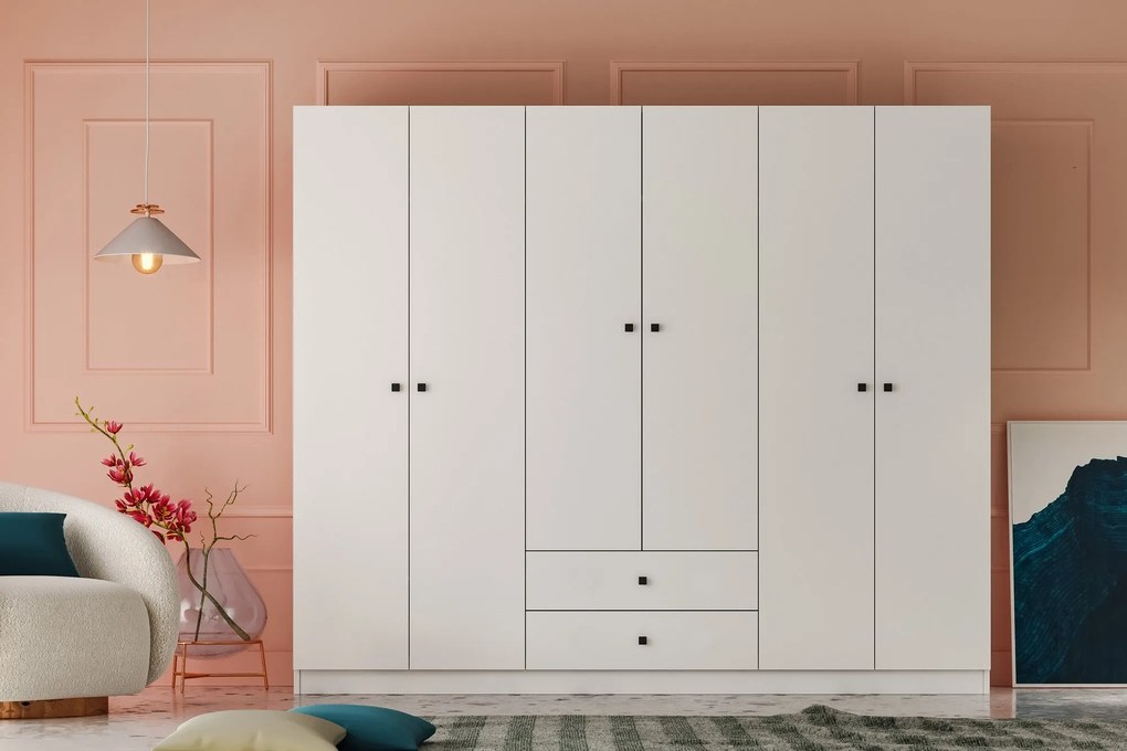 Conjunto de Quarto Royal – Branco – Roupeiro 175x182x50 cm, Estrado 16
