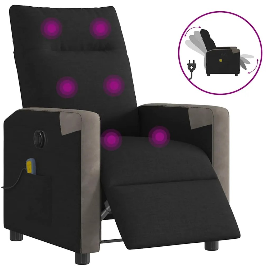 vidaXL Poltrona reclinável de massagens elétrica tecido preto