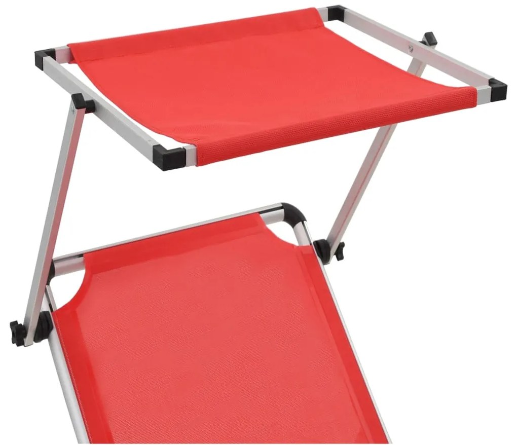 Espreguiçadeiras dobráveis c/ teto 2pcs alum/textilene vermelho