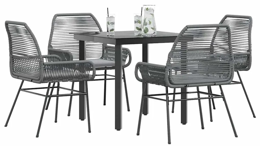 vidaXL Conjunto jantar jardim 5 peças almofadas vidro vime cinzento PE