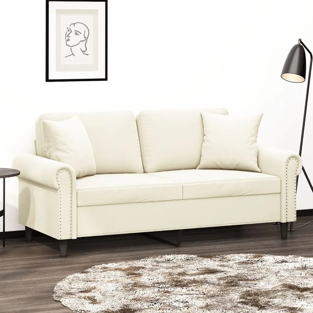 vidaXL Sofá 2 lugares c/ almofadas decorativas 140 cm veludo creme