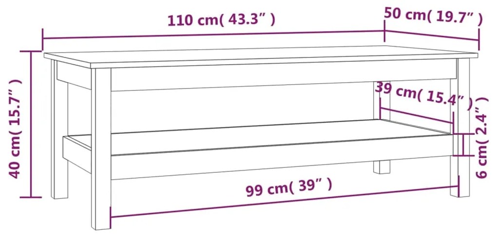 Mesa de centro 110x50x40 cm pinho maciço cinza