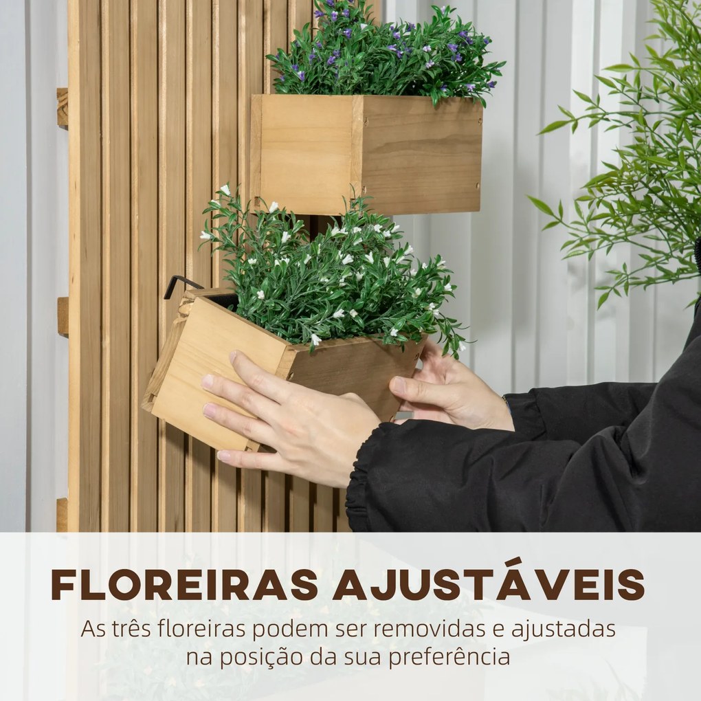 Outsunny Floreira de Parede com Treliça Floreira Vertical de Madeira com 4 Vasos Móveis e Orifício de Drenagem para Jardim Varanda Pátio 60x16x80 cm Madeira