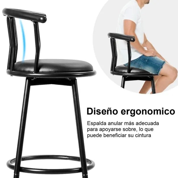 Conjunto de 2 bancos de bar alto de metal 55 x 56 x 102 para cozinha, sala de jantar, cozinha industrial Preto