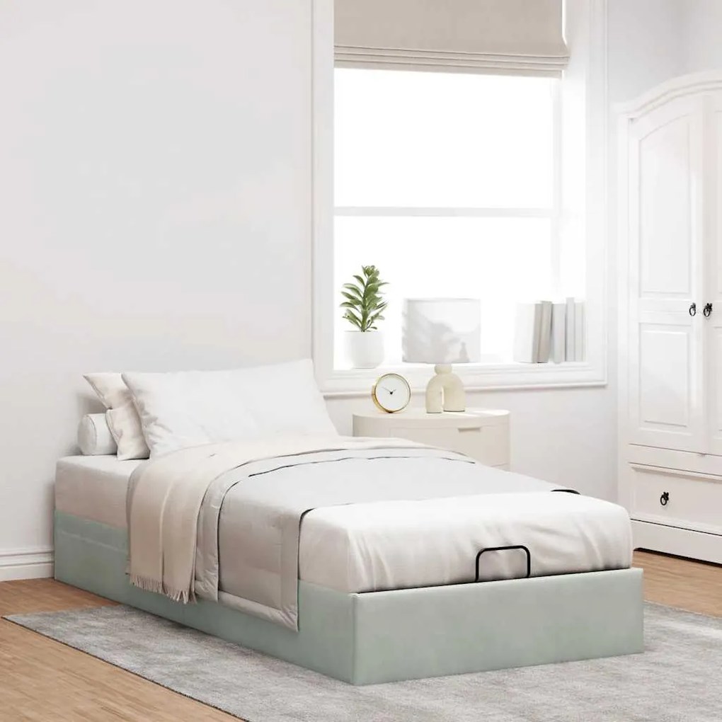 Otomano Bed Frame No Colchão Cinzento Claro 90x190 cm Veludo