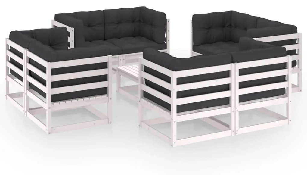 9 pcs conjunto lounge de jardim c/ almofadões pinho maciço