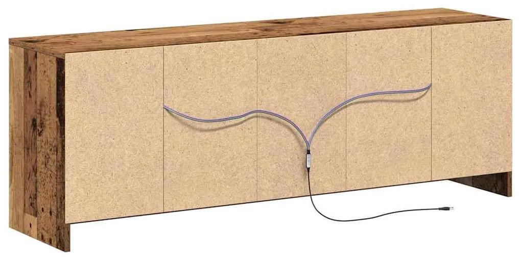 Armário de TV com LED - Madeira Velha, 139,5x34x50 cm, feito de madeir