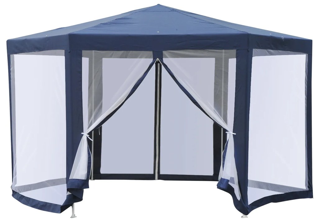 Carpa Gazebo tipo Tolde Hexagonal com Mosquiteira para Jardim e Terraço φ3.9m Material de Poliéster Repelente à Água