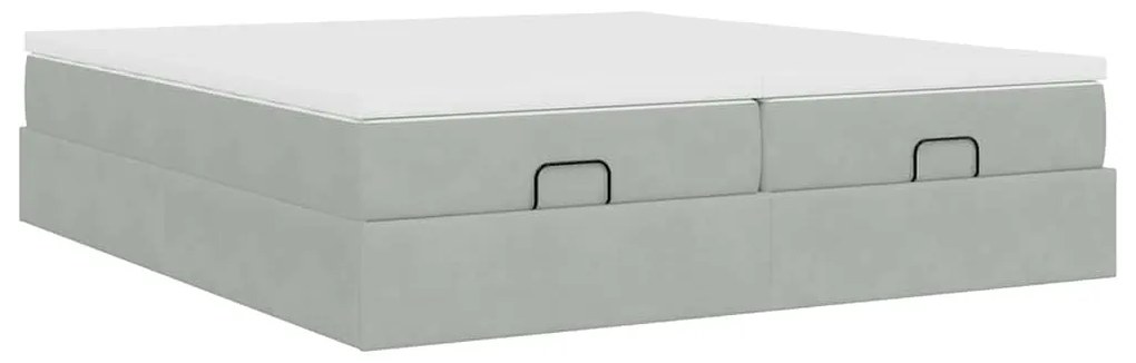 Estrutura cama otomana colchões 160x200cm veludo cinzento claro