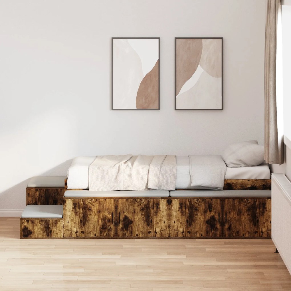Cama de Armazenamento Carvalho Fumado 90x190 cm