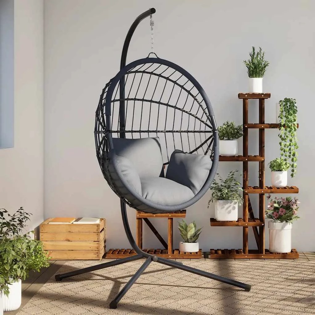 vidaXL Cadeira forma de ovo suspensa com suporte aço antracite
