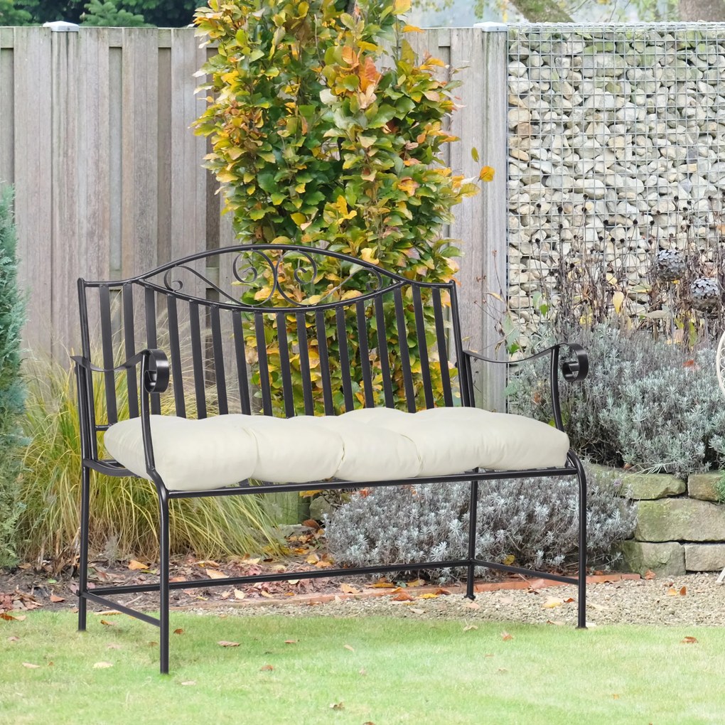 Outsunny Almofada para Bancos de 2 Lugares 110x48x8cm Almofada Retangular para Interiores e Exteriores Lavável com Costura Elegante e Confortável para Bancos Sofás Creme