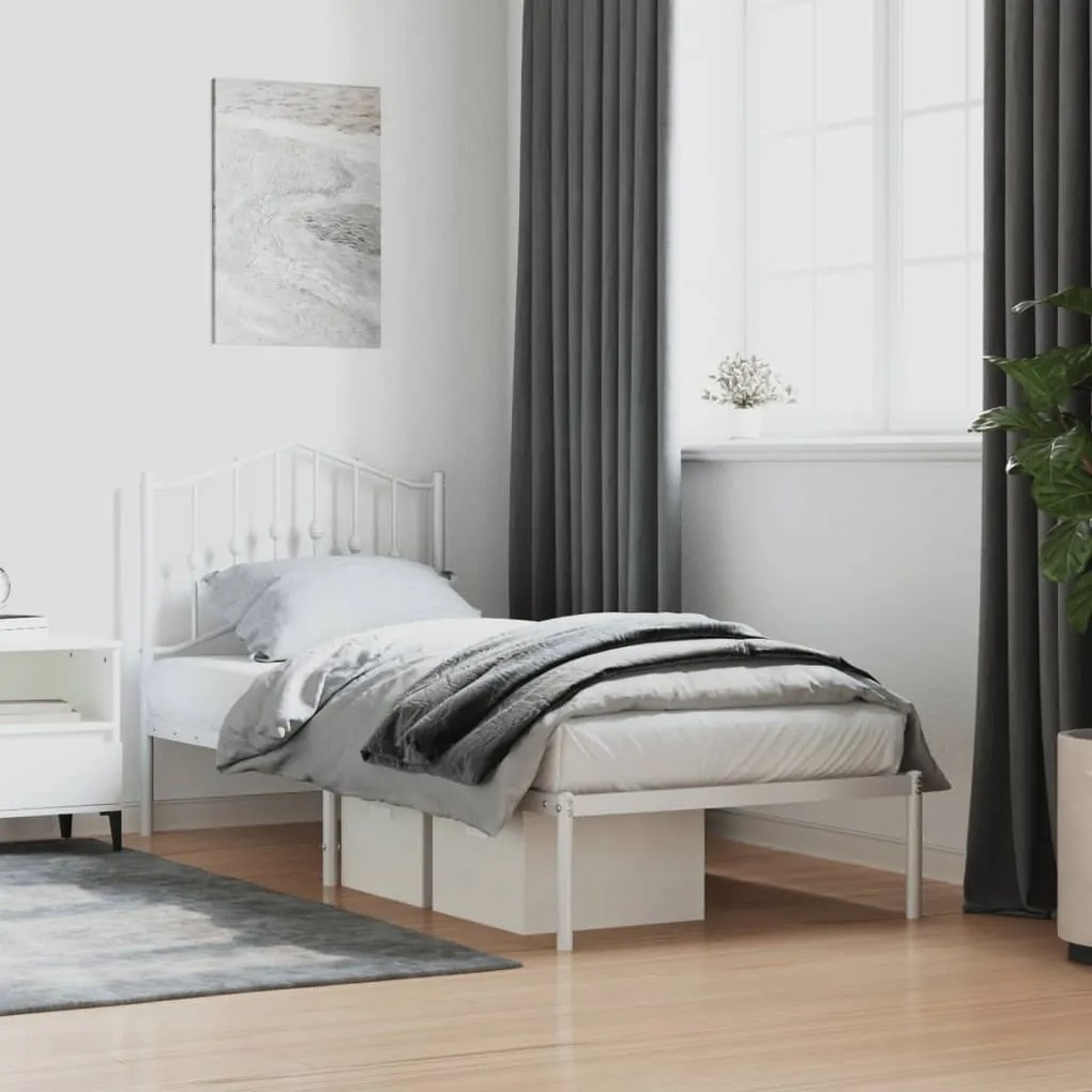 Estrutura de cama com cabeceira 90x200 cm metal branco