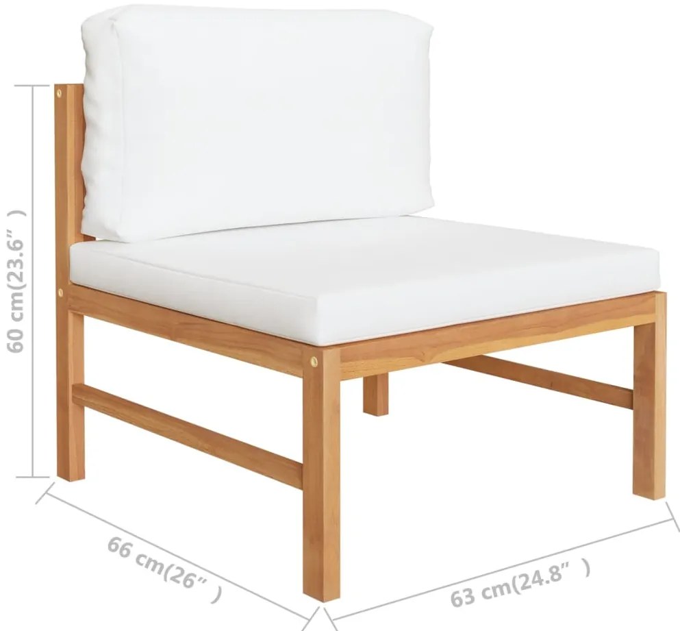 2 pcs conj. lounge de jardim c/ almofadões cor creme teca