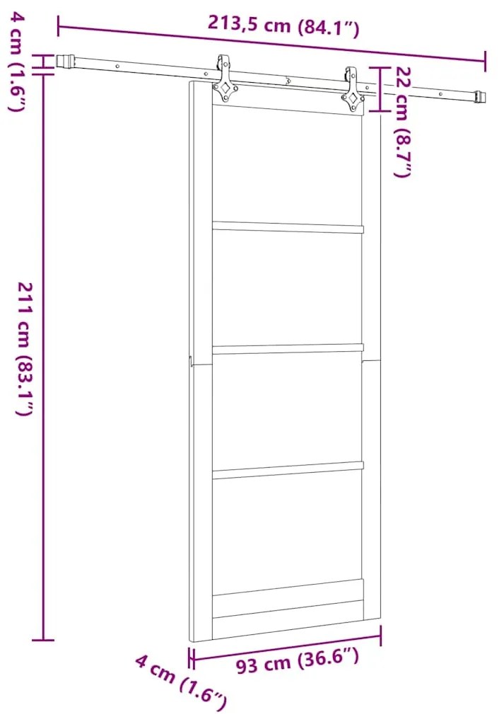 Conjunto de Porta Deslizante vidaXL com Hardware Branco 93x232 cm Made