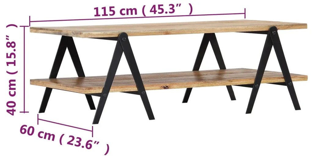 Mesa de centro em madeira de mangueira maciça 115x60x40 cm