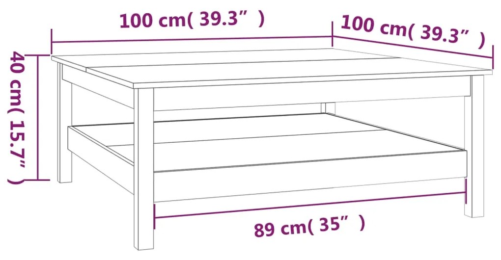 Mesa de centro 100x100x40 cm pinho maciço