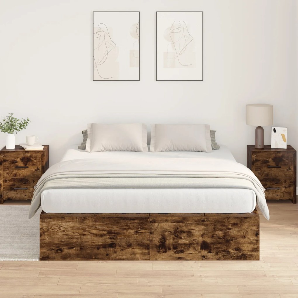 Cama com Arrumação Carvalho Fumado 140x200 cm