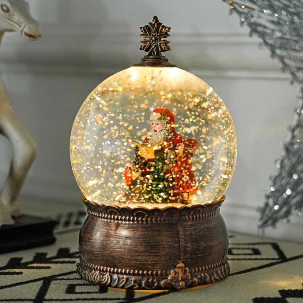 Bola de Neve com Música e Luzes Globo de Neve com Cena de Pai Natal e