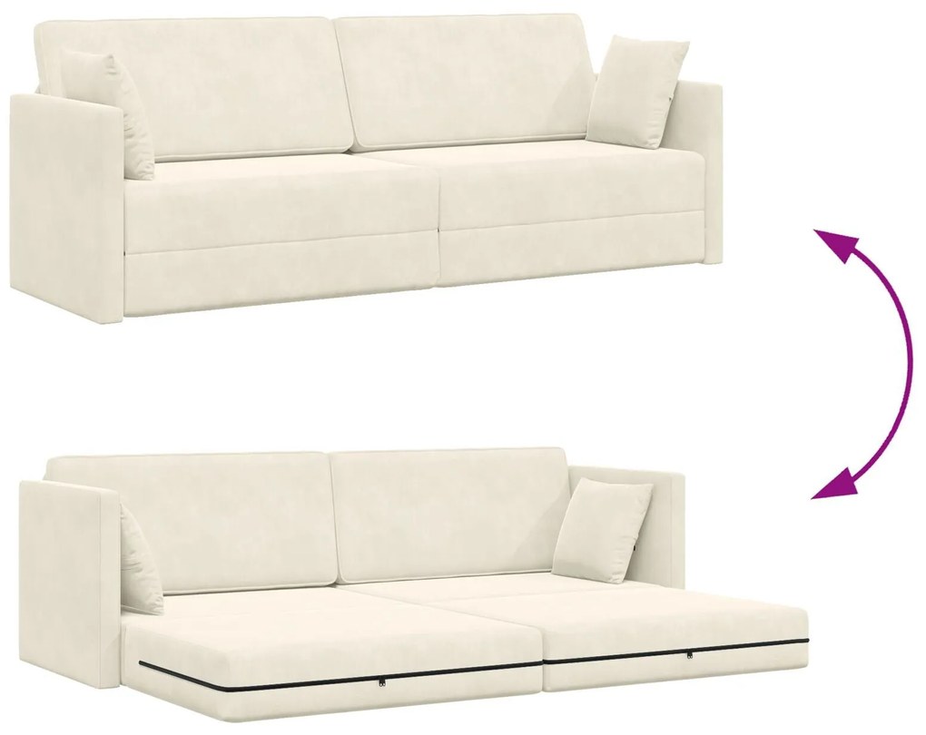 Sofá Cama de Chão 2 em 1 Creme 213x144x60 cm Veludo